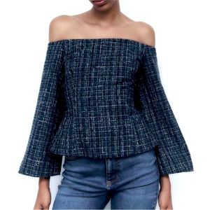 Brand NWT Zara textured tweed off shoulder top!